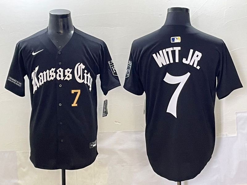 Men 2025 Kansas City Royals #7 Witt jr Black Five generations Joint Name Nike MLB Jersey style 5->kansas city royals->MLB Jersey